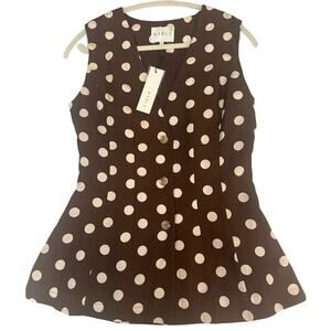 Marble Polka Dot Button Vest- Brown/ White- Lined- Fitted- NWT- Size S